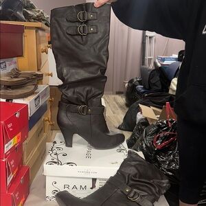 Rampage Brown Heeled Boots with Buckle Details